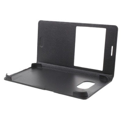 Samsung Galaxy S6 (G920) melns atvēramais maciņš ar lodziņu / Vacins.lv