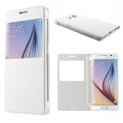 Samsung Galaxy S6 (G920) balts atvēramais maciņš ar lodziņu / Vacins.lv