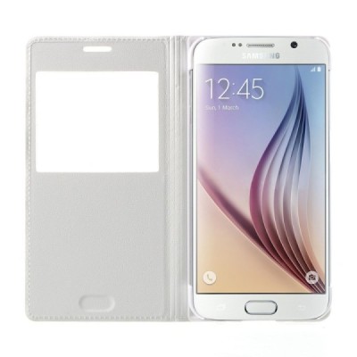 Samsung Galaxy S6 (G920) balts atvēramais maciņš ar lodziņu / Vacins.lv