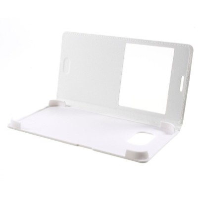 Samsung Galaxy S6 (G920) balts atvēramais maciņš ar lodziņu / Vacins.lv