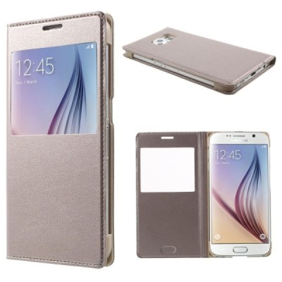 Samsung Galaxy S6 (G920) zelta atvēramais maciņš ar lodziņu / Vacins.lv