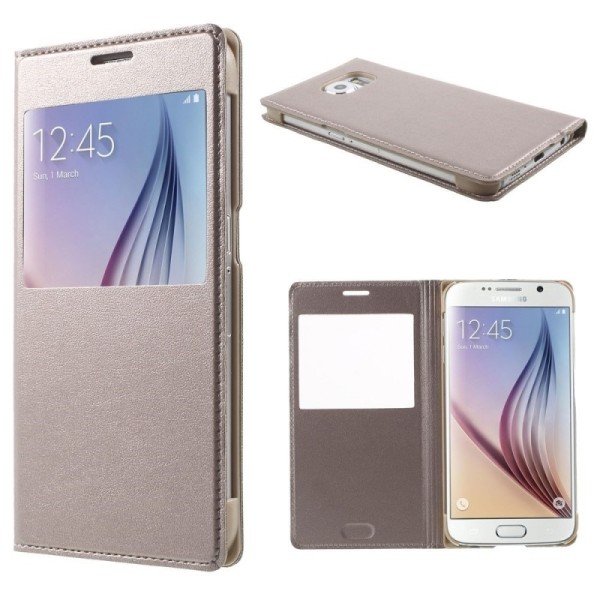 Atvēramais maciņš ar lodziņu - zelta (Galaxy S6)