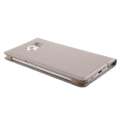 Samsung Galaxy S6 (G920) zelta atvēramais maciņš ar lodziņu / Vacins.lv