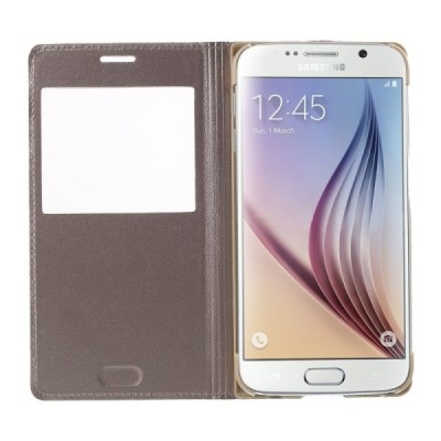 Samsung Galaxy S6 (G920) zelta atvēramais maciņš ar lodziņu / Vacins.lv