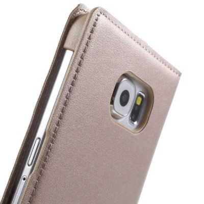 Samsung Galaxy S6 (G920) zelta atvēramais maciņš ar lodziņu / Vacins.lv