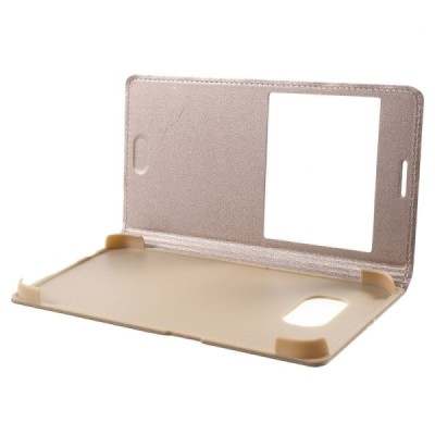 Samsung Galaxy S6 (G920) zelta atvēramais maciņš ar lodziņu / Vacins.lv