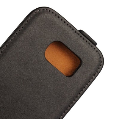 Samsung Galaxy S6 (G920) klasisks ādas vertikāli atvēramais melns maciņš / Vacins.lv