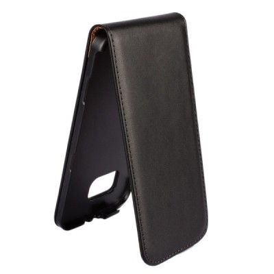Samsung Galaxy S6 (G920) klasisks ādas vertikāli atvēramais melns maciņš / Vacins.lv