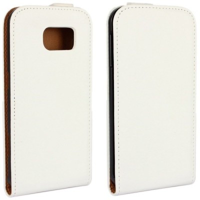 Samsung Galaxy S6 (G920) klasisks ādas vertikāli atvēramais balts maciņš / Vacins.lv