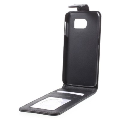 Samsung Galaxy S6 (G920) vertikaliai atverčiamas juodas odinis dėklas - piniginė / Priedai.lt
