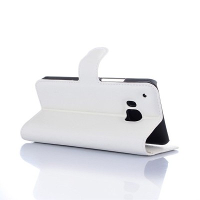 HTC One M9 atverčiamas baltas odinis Litchi dėklas - piniginė / Priedai.lt