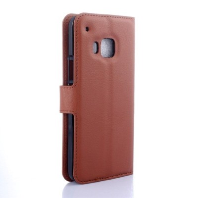 HTC One M9 atvēramais brūns ādas Litchi maciņš (maks) / Vacins.lv