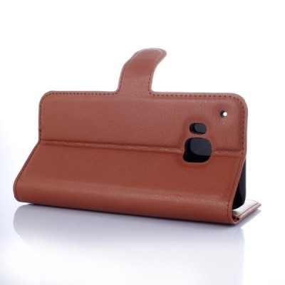 HTC One M9 atvēramais brūns ādas Litchi maciņš (maks) / Vacins.lv