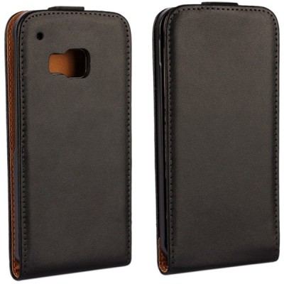 HTC One M9 klasisks ādas vertikāli atvēramais melns maciņš / Vacins.lv