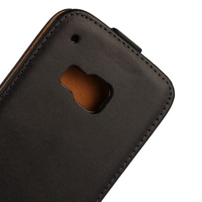 HTC One M9 klasisks ādas vertikāli atvēramais melns maciņš / Vacins.lv