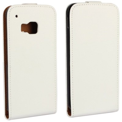 HTC One M9 klasisks ādas vertikāli atvēramais balts maciņš / Vacins.lv