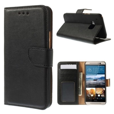 HTC One M9 atverčiamas juodas odinis dėklas - knygutė / Priedai.lt