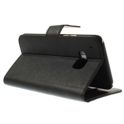 HTC One M9 atverčiamas juodas odinis dėklas - knygutė / Priedai.lt