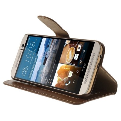 HTC One M9 atvēramais brūns ādas maks (maciņš) / Vacins.lv