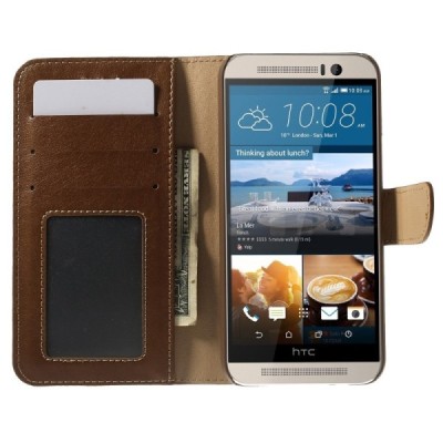 HTC One M9 atvēramais brūns ādas maks (maciņš) / Vacins.lv