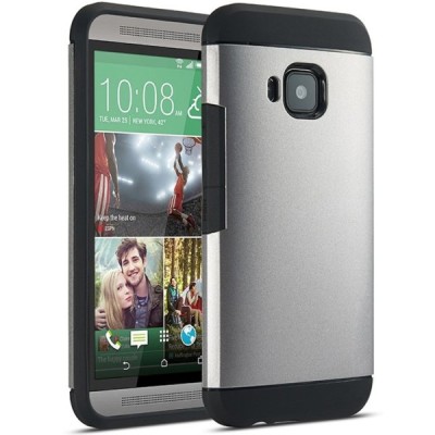 Sustiprintos apsaugos HTC One M9 sidabrinės kieto silikono (TPU) ir plastiko dėklas / Priedai.lt