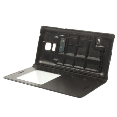 Samsung Galaxy S5 mini (G800) juodas odinis atverčiamas „Smart Window“ dėklas su langeliu / Priedai.lt