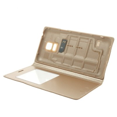 Samsung Galaxy S5 mini (G800) auksinis odinis atverčiamas „Smart Window“ dėklas su langeliu / Priedai.lt