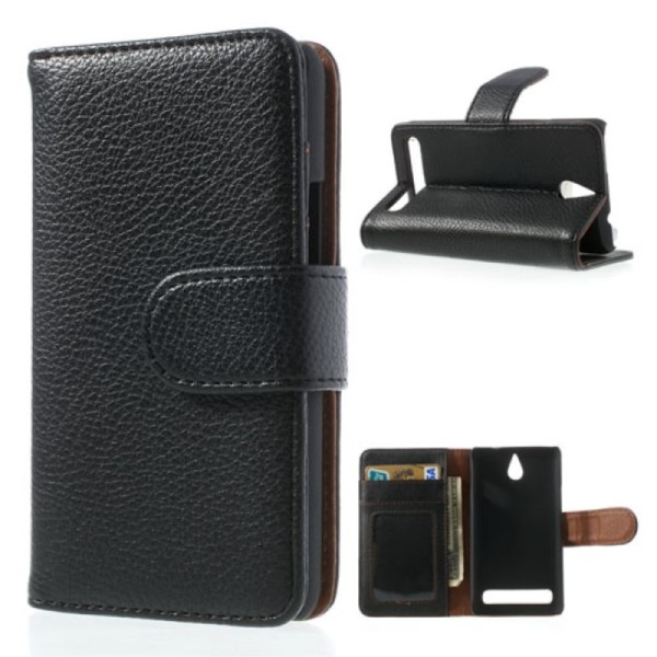 „Litchi“ atvēramais maciņš - melns (Xperia E1)