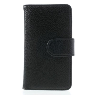 Sony Xperia E1 atvēramais melns ādas Litchi maciņš (maks) / Vacins.lv