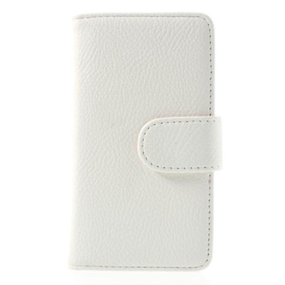 Sony Xperia E1 atverčiamas baltas odinis Litchi dėklas - piniginė / Priedai.lt