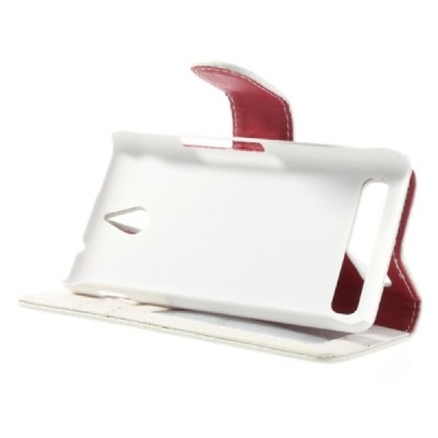 Sony Xperia E1 atverčiamas baltas odinis Litchi dėklas - piniginė / Priedai.lt