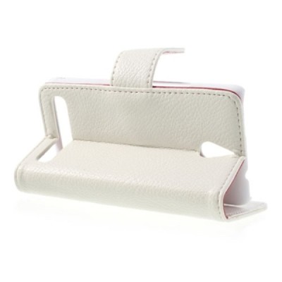 Sony Xperia E1 atverčiamas baltas odinis Litchi dėklas - piniginė / Priedai.lt