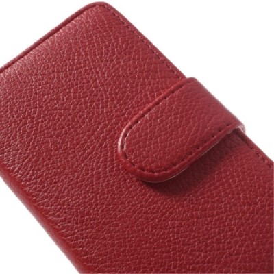 Sony Xperia E1 atvēramais sarkans ādas Litchi maciņš (maks) / Vacins.lv