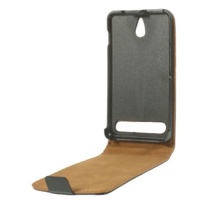 Sony Xperia E1 klasisks ādas vertikāli atvēramais melns maciņš / Vacins.lv