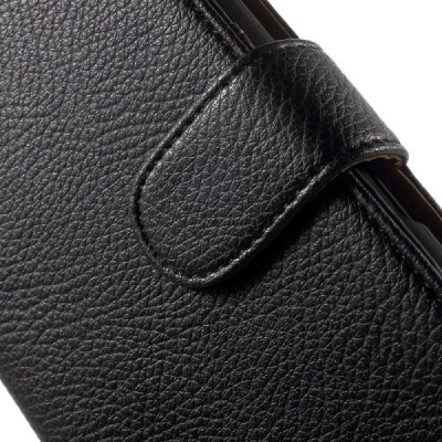 Sony Xperia E4 atvēramais melns ādas Litchi maciņš (maks) / Vacins.lv