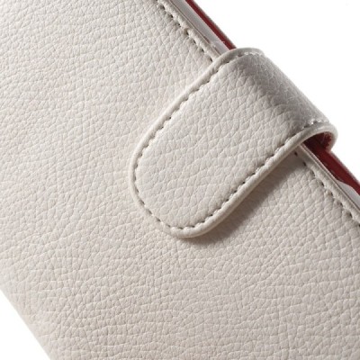 Sony Xperia E4 atverčiamas baltas odinis Litchi dėklas - piniginė / Priedai.lt