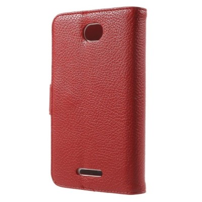 Sony Xperia E4 atverčiamas raudonas odinis Litchi dėklas - piniginė / Priedai.lt
