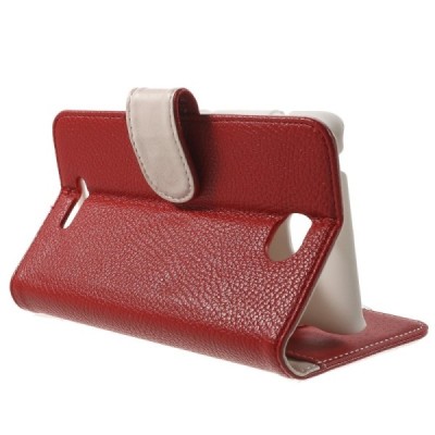 Sony Xperia E4 atverčiamas raudonas odinis Litchi dėklas - piniginė / Priedai.lt