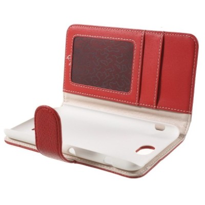 Sony Xperia E4 atverčiamas raudonas odinis Litchi dėklas - piniginė / Priedai.lt