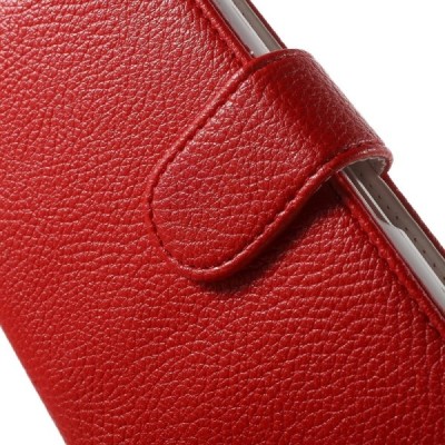 Sony Xperia E4 atverčiamas raudonas odinis Litchi dėklas - piniginė / Priedai.lt