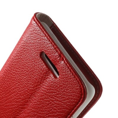 Sony Xperia E4 atverčiamas raudonas odinis Litchi dėklas - piniginė / Priedai.lt