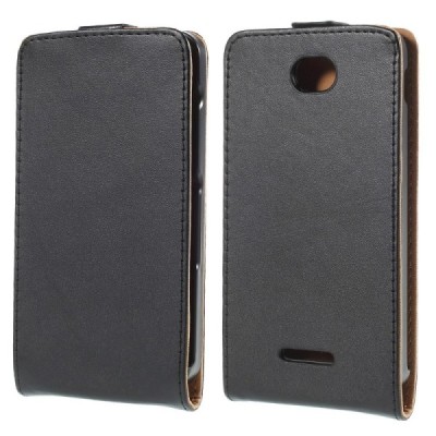 Sony Xperia E4 klasikinis vertikaliai atverčiamas juodas odinis dėklas / Priedai.lt