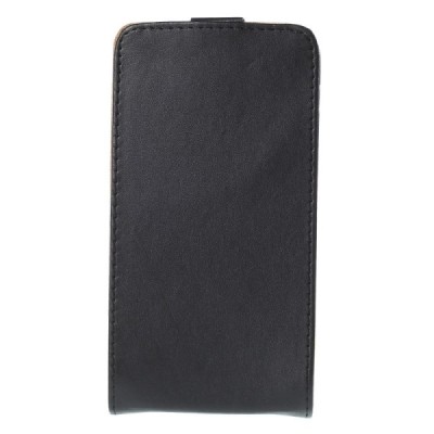 Sony Xperia E4 klasisks ādas vertikāli atvēramais melns maciņš / Vacins.lv