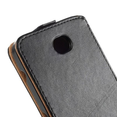 Sony Xperia E4 klasisks ādas vertikāli atvēramais melns maciņš / Vacins.lv