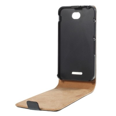 Sony Xperia E4 klasisks ādas vertikāli atvēramais melns maciņš / Vacins.lv