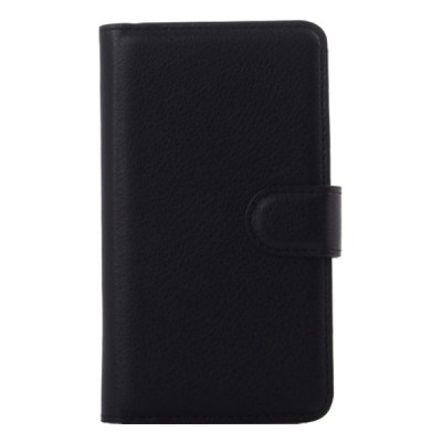 Sony Xperia E4g atvēramais melns ādas Litchi maciņš (maks) / Vacins.lv