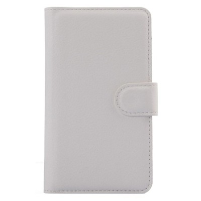 Sony Xperia E4g atverčiamas baltas odinis Litchi dėklas - piniginė / Priedai.lt
