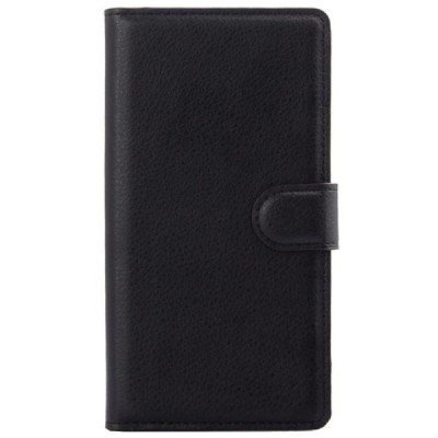 Sony Xperia M4 Aqua atvēramais melns ādas Litchi maciņš (maks) / Vacins.lv
