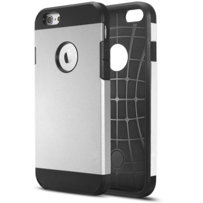 Sustiprintos apsaugos Apple iPhone 6 (6s) sidabrinis kieto silikono (TPU) ir plastiko dėklas / Priedai.lt