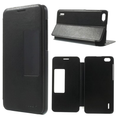 Huawei Honor 6 melns atvēramais Smart Window ādas maciņš / Vacins.lv